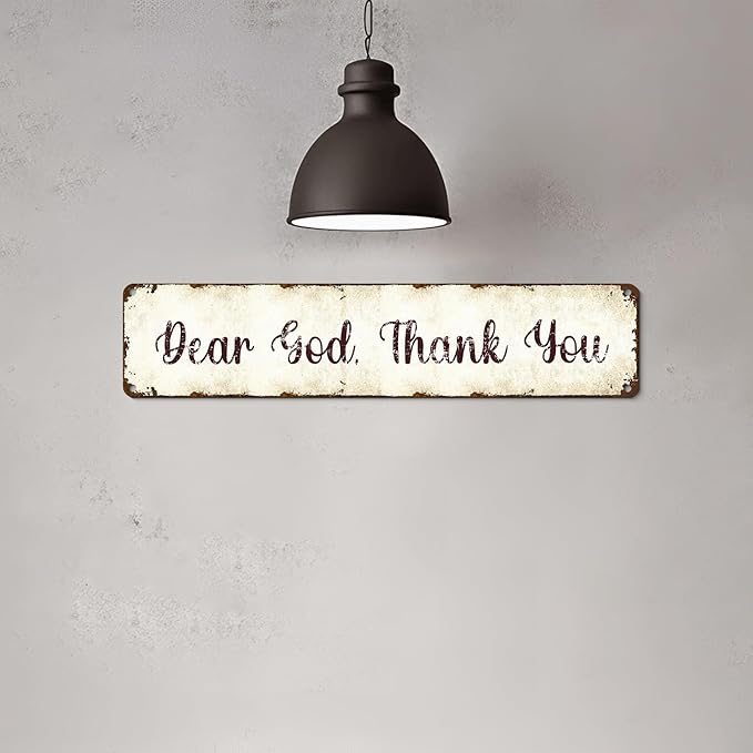 Dear God Thank You Aluminum Sign 4x16 Inch - Rustproof Religious Wall Decor for Home and Garden - Inspirational Hanging Plaque Indoor/Outdoor - Perfect Christian Gift (Vintage Style)