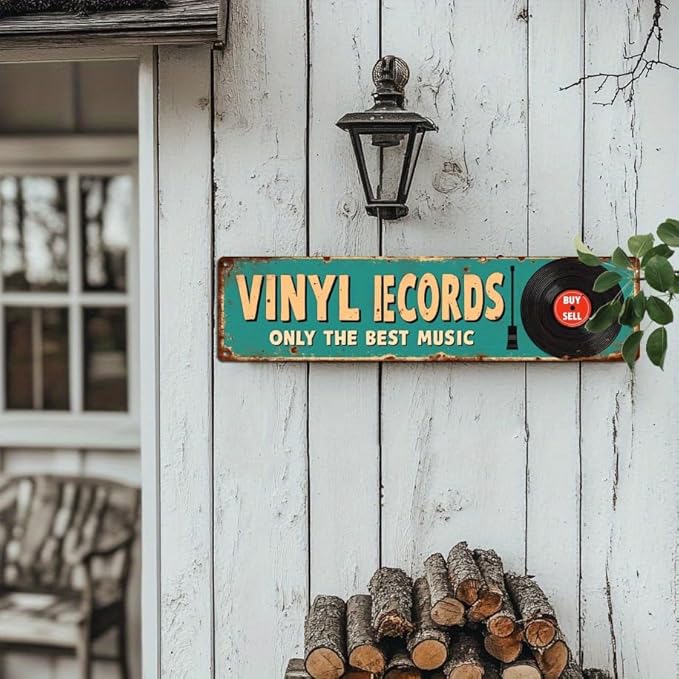Vinyl Records Metal Tin Sign Vintage Retro Music Wall Decor for Man Cave Bar Studio Garage Game Room 4x16 Inch