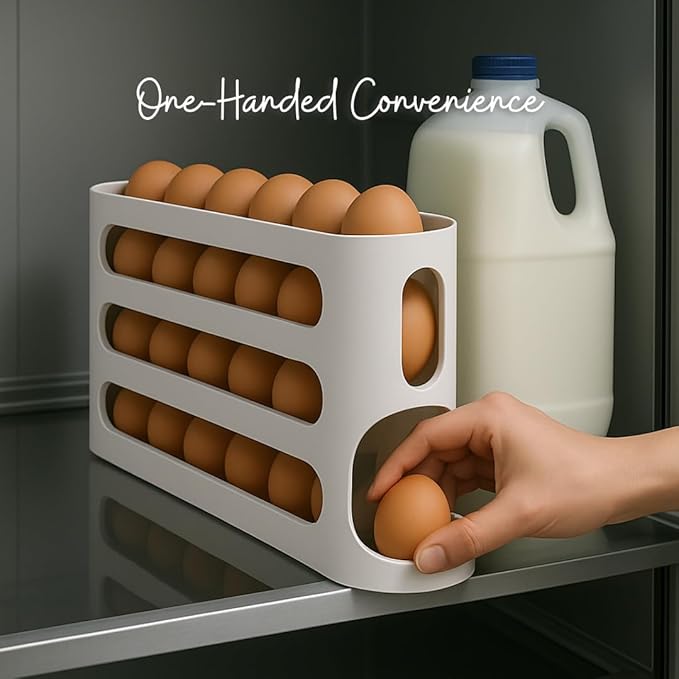Egg Dispenser – Rolling Egg Holder for Fridge | Holds 30 Eggs, BPA-Free, Space-Saving Design | Modern Kitchen Organizer