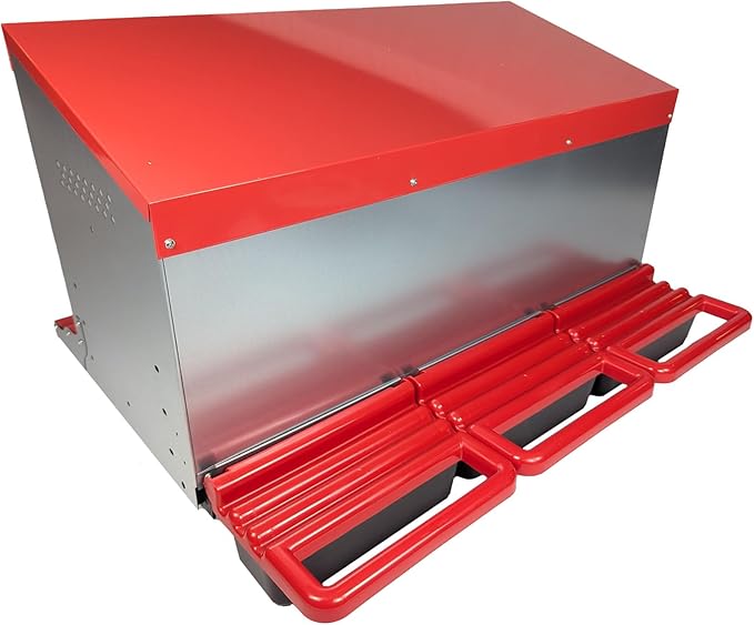 Hen's Choice™ - Reverse Roll Out Chicken Nest Box | Reversible Roll Away Nest Box | 3 Hole (Red)