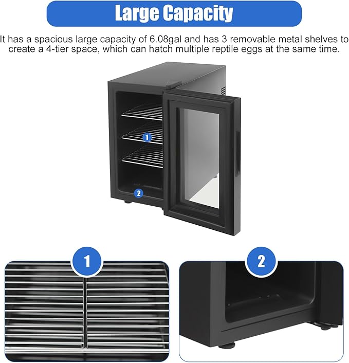 Reptile Incubator, 6.08Gal Portable Scientific Lab Incubator Digital Incubators Cooling Small Reptiles Eggs Temperature Control with LED Display & 3 Tier Removable Shelves for Hatching Chicks