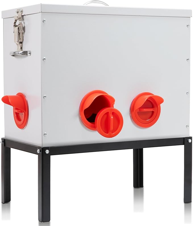 Automatic Chicken Feeder with Locking Lid and Base, 40 lb 6 Mouth Large Metal Chicken Feeders, No Waste Poultry Feeder Fit for Hen Coop