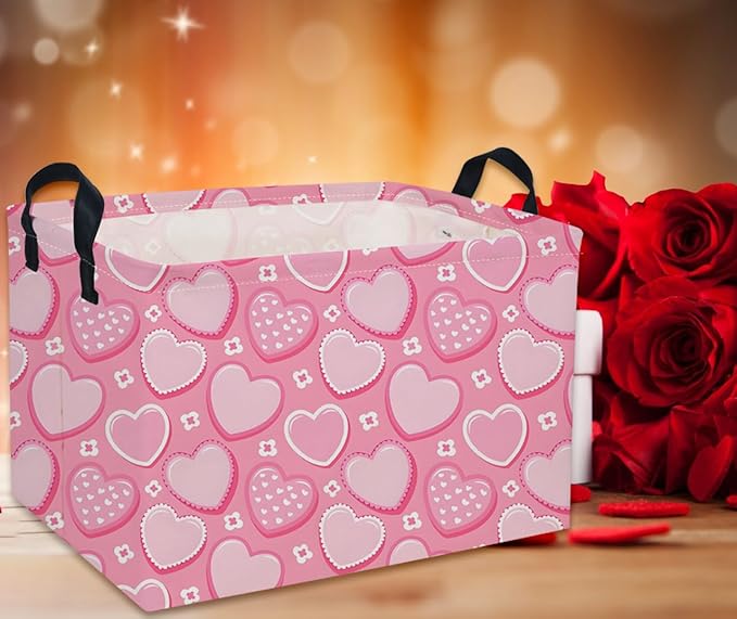 Rectangular Valentine's Day Baskets,Heart Basket,Pink Girls Basket Kids Storage Bin Love Room Decor for Home.(Sweet heart)