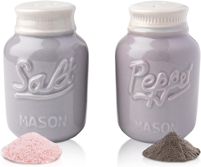 Comfify Mason Jar Salt & Pepper Shakers – Aqua Grey Ceramic – Rustic Shabby Chic Kitchen Decor