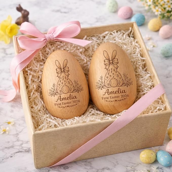 Personalized Wooden Easter Egg – Custom Engraved Bunny Name Egg, Baby First Easter Keepsake Gift, Rustic Wood Bunny Decor, Cute Basket Stuffer for Kids, Spring Holiday Gift for Baby Boy Girl/8