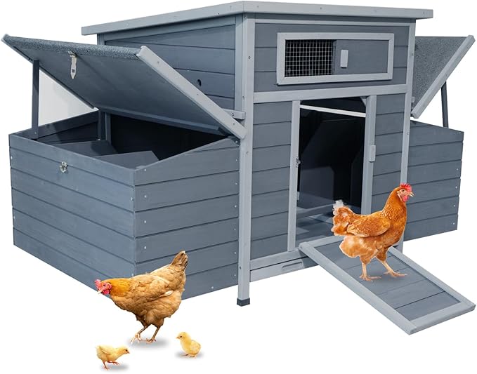 Large Outdoor Wooden Chicken Coop with Dual-Side Nesting Boxes - Weatherproof Design, Predator-Proof Latches, Superior Ventilation & Free-Range Access for Poultry