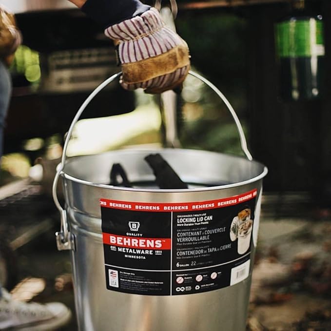 Behrens 6 Gallon Galvanized Steel Storage Can or Waste Bin w/Locking Lid & Handle (2 Cans, No Grip)