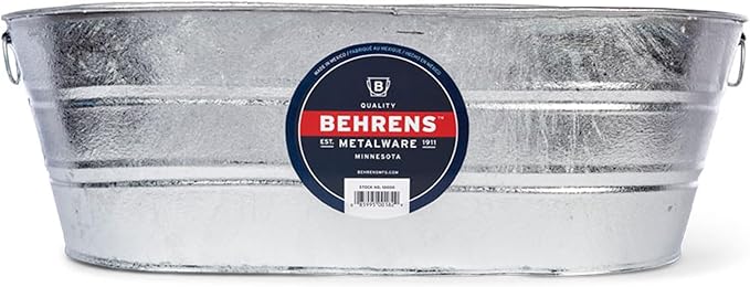 Behrens 16 Gallon Round Galvanized Weatherproof Steel Tub with Wire Handle and Offset Bottom for Indoor Home and Outdoor Garden Use, Silver