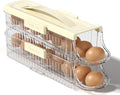 Egg Holder for Fridge Automatic Rolling, Egg Storager Container Organizer Dispenser for Refrigerator Stackable Removable Inner Tray, Egg Accessories (Clear, 1 Row-2 Tiers)