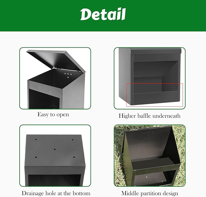 Metal Chicken Feeder,Automatic Chicken Grit and Oyster Shell Feeder Hanging or Ground Food Dispenser with Lid Coop Accessories Outside Suitable for Chickens Ducks Quails