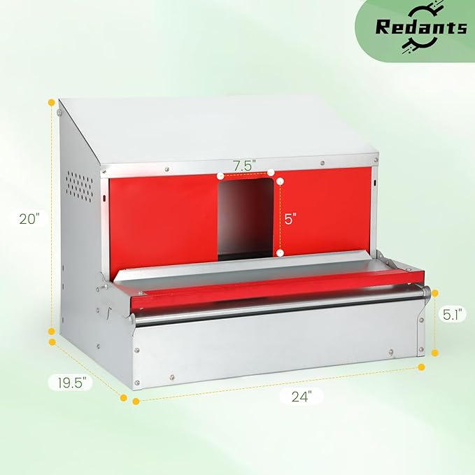 Redants Chicken Nesting Box, Metal Chicken Laying Box with Roll Away Egg Collection, Reversible Wall Mountable Chicken Coop Nesting Boxes for Hens, Ducks, Waterproof, 24"×19.5"×20", Up to 20+ Hens