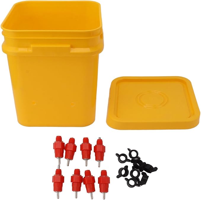 GLOGLOW Automatic Chicken Waterer Bowl, Durable Plastic with Gravity System, 12L Drinker for Chickens, Ducks and Other Poultry (Bucket + Butt Red Head)