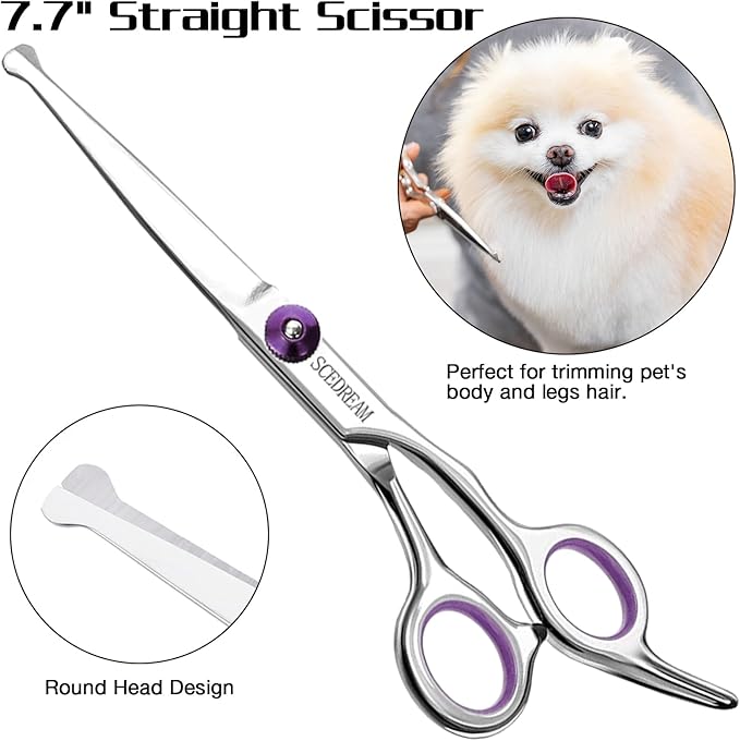 Professional Dog Grooming Scissors with Safety Round Tips, 5 in 1 Dog Grooming Scissors Kit, 4CR Stainless Steel Professional Pet Shears for Dog, Sharp and Durable, Blue