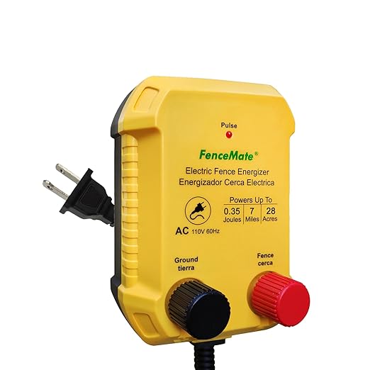 FenceMate AC Powered Electric Fence Charger Output 0.35J up to 7 Miles to Contain Pet, Poultry, Keep Rodent & Nuisance Animals Out, Used in Homestead, Garden, Pond, Orchard Fence Energizer up to 7 kV