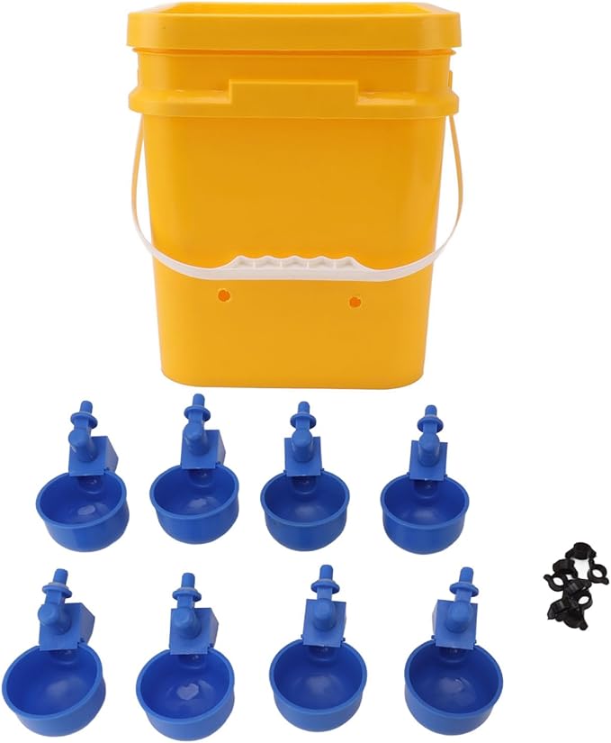 GLOGLOW Automatic Chicken Waterer Bowl, Durable Plastic with Gravity System, 12L Drinker for Chickens, Ducks and Other Poultry (Bucket + Blue Bird Bowl + Black Screws)
