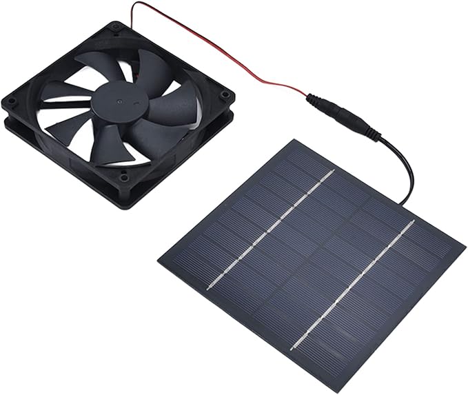 Hyuduo 10W Solar Panel, 10W Dual Fans Net Outdoor Indoor Solar Panel with Powered Exhaust Fan Kit Ventilation, for Chicken Coops Supplies Greenhouses