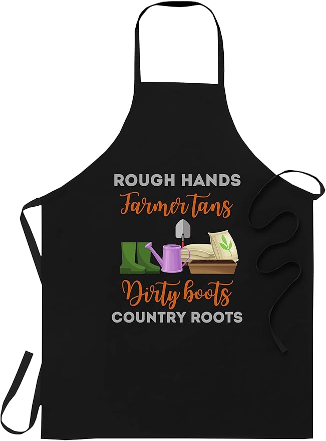 Farmer Farming Black Apron - rough hands farmer tans funny farmers farming backside Cooking Aprons Kitchen Decor