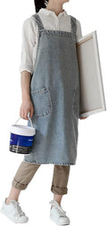 Cotton Denim Apron Soft - Unisex Adjustable Bib Apron with 5-Pockets Perfect for Kitchens
