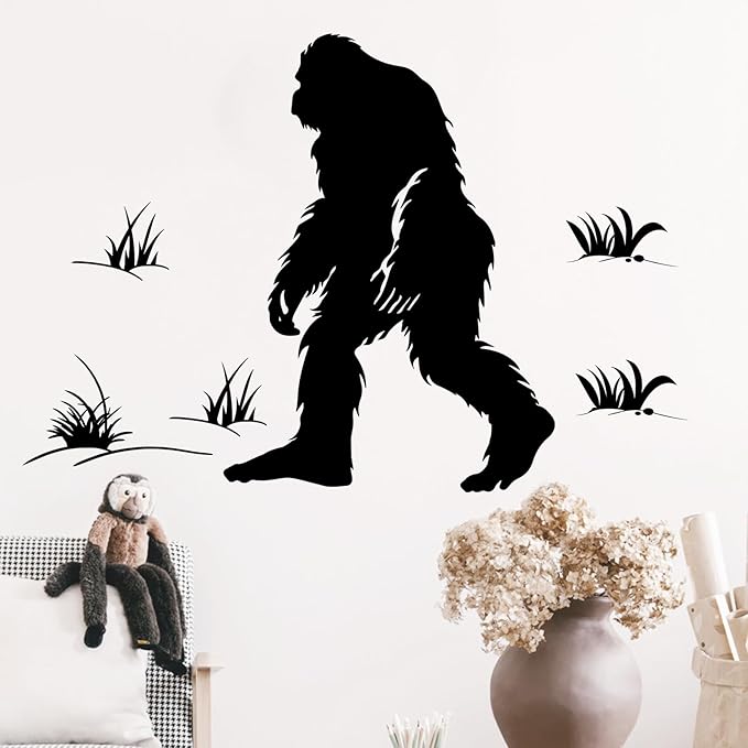 Mfault Bigfoot Silhouette Wall Decals Stickers, Black Sasquatch Adventure Grass Decorations Bedroom Art, Chimpanzee Gorilla Home Living Room Kitchen Decor