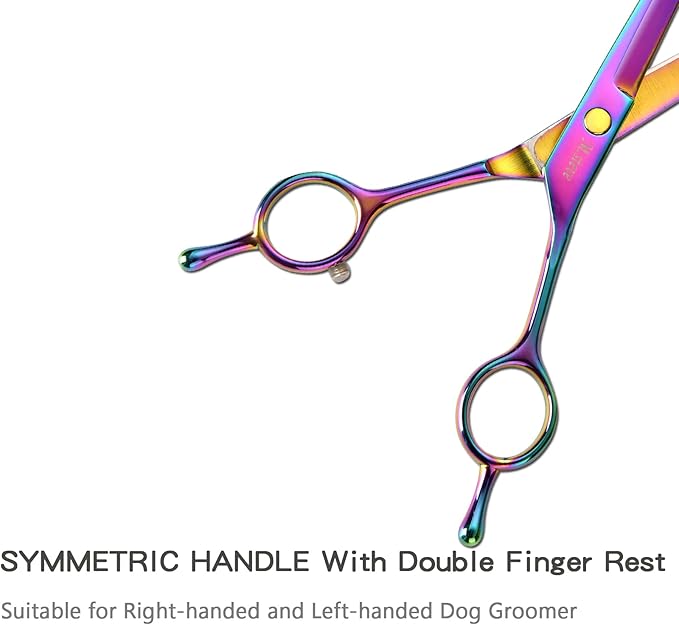 Dog Scissors for Grooming 7 in 1 Professional Pet Cat Hair Cutting Shears Kit At Home for Small Dogs, Including Straight Curved Thinning Scissors with Safety Round Tip, Comb