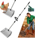 2-in-1 Chicken Poop Scooper & Rake, 12 Inch Large Metal Shovel Head, Chicken Litter Scoop with Adjustable Handle for Chicken Coop & Pet Waste Cleaning (37 to 65"), US Patent Pending (Black)