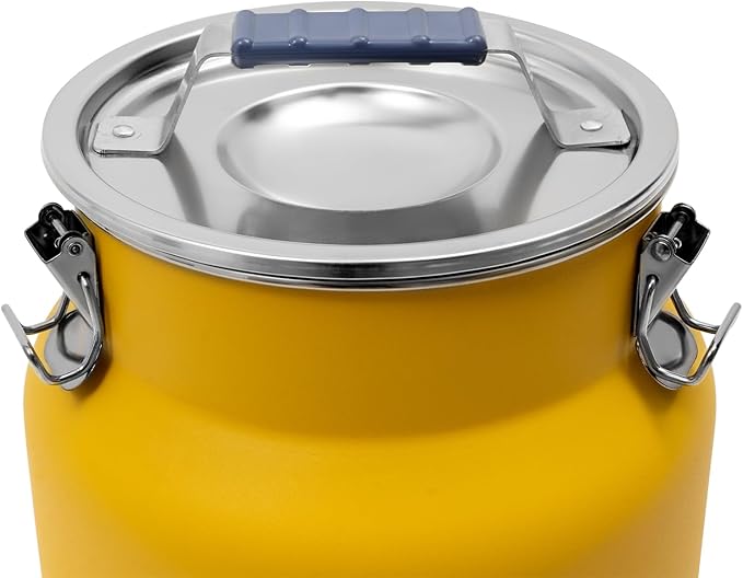 12L Airtight Food Storage Containers, Stainless Steel Rice Bucket with Locking Lid & Wide Mouth, Large Metal Grain Dispenser for Kitchen Pantry Organization - 3.17 Gal, Yellow