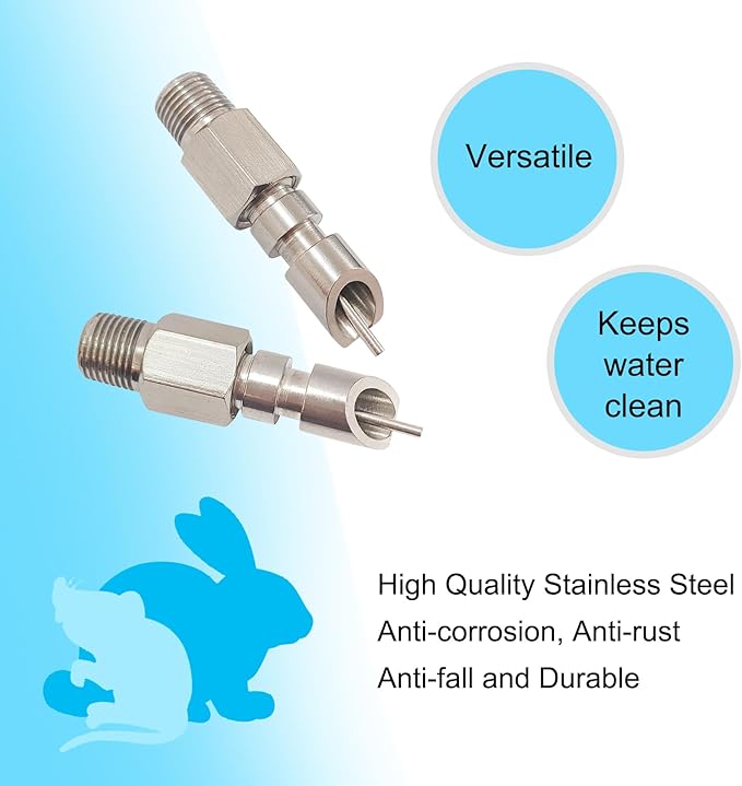 Threaded Stainless Steel Rabbit Water Nipples Automatic Rodent Watering System Kit Animal Breeding Supplies (6PCS)