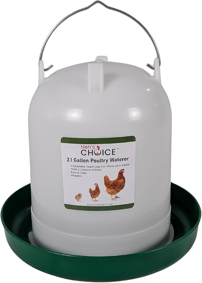 Hen's Choice 8L/2.1 gal Chicken Waterer, Adjustable Legs (Green)
