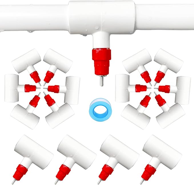 (16 Pack) Chicken Waterer Nipples + PVC Tee Fittings for 1/2" PVC Piping, Horizontal Poultry Nipples & Tees, DIY Chicken Watering System for Geese, Rabbits, Ducks