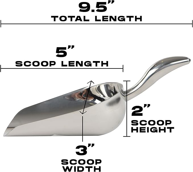 LEMONSODA Stainless Steel Utility Ice Scoop - 12 Ounces - Rustproof Metal - Great for Bar, Ice, Flour, Coffee, Containers - Bar Ice Scoop, Dry Bin, Dry Goods, Candy (9.5 Inches)