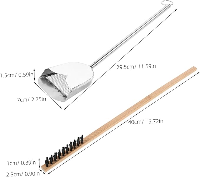 2pcs Wooden Stainless Steel Bird Cage Cleaner Brush Set Ergonomic Long Handle Poop Removal Tool for Animal Cages Efficient Droppings Scraper and Cleaning Brush