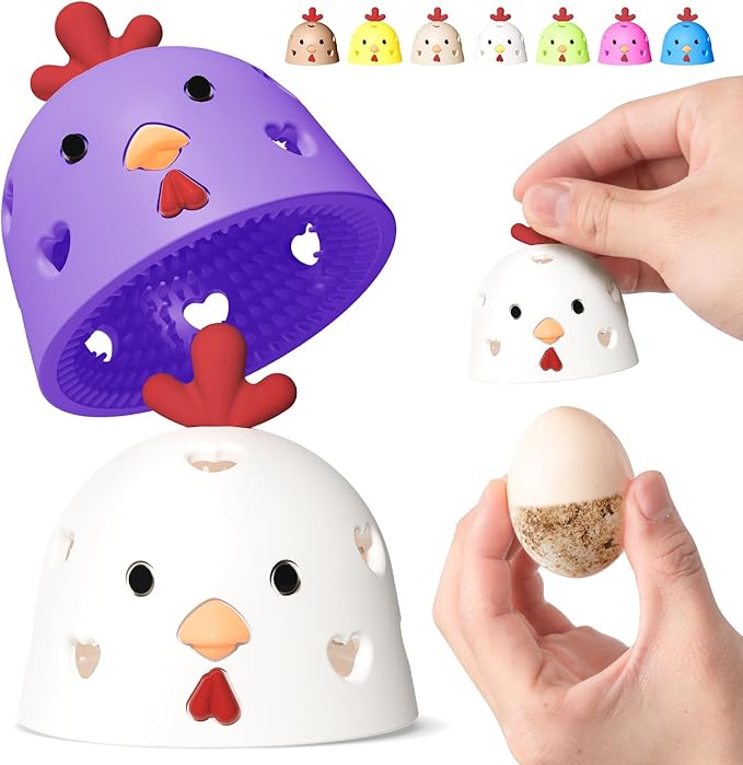 2Pcs Egg Scrubber Brush for Fresh Eggs | All-in-One Egg Cleaner & Washer Tool | Chicken Egg Cleaning Brush for Backyard Coops Farms White Purple