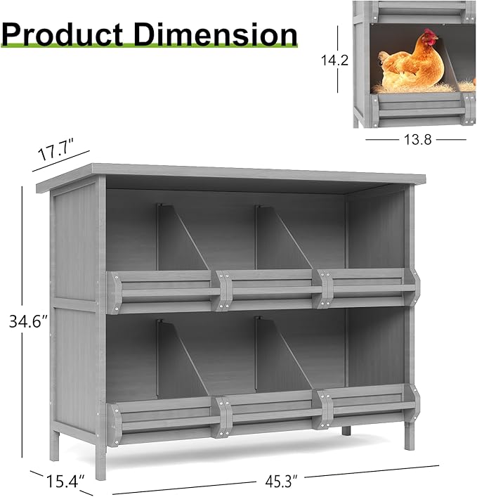 2-Tier Nesting Boxes for Chickens, 6-Compartment, Wooden Chicken Nesting Box for Poultry, Chicken Laying Boxes with Perch, Solid Wood Egg Laying Box for Hens (Pack of 2)