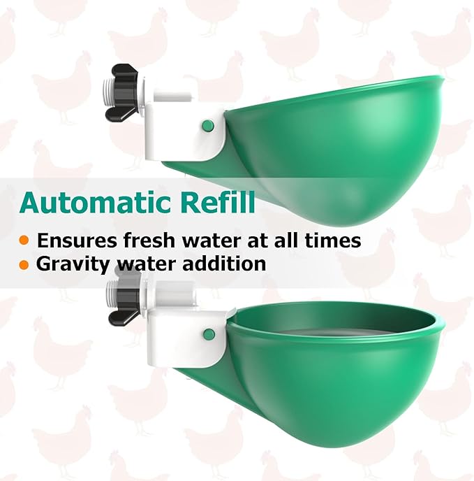 Large Automatic Chicken Waterer Cups, Chicken Water Feeder Suitable for Chicks, Duck, Goose, Turkey and Bunny, DIY Poultry Water Feeder Kit (8 Pack-Green)