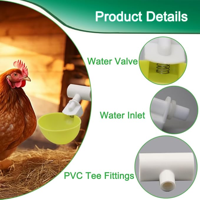 Automatic Chicken Waterer with Nuts 12Sets Bird Drinker Cups Watering System for Quail Pigeon Poultry Drinking