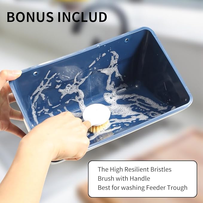 Hanging Chicken Feeder Trough for Goat Sheep Deer Poultry Duck Chicken Fence Feeder Livestock Feeding Container Goats Supplies Feeders Waterer Bucket, 3pack Blue