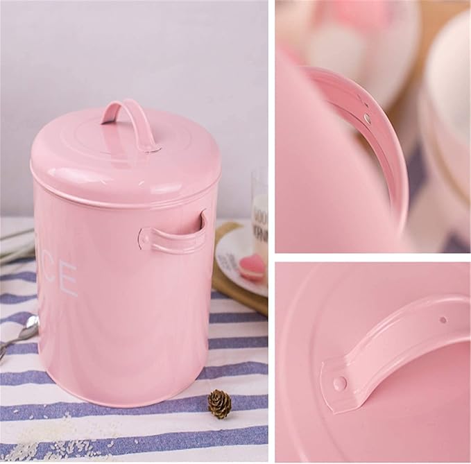Rice Storage Container Metal Plate Rice Bucket Household Flour Bucket Rice Pot Cute Pink Storage Pot Kitchen Utensils Tools Rice Storage Container for Kitchen (Color : Pink, Size : 21.5x24cm)