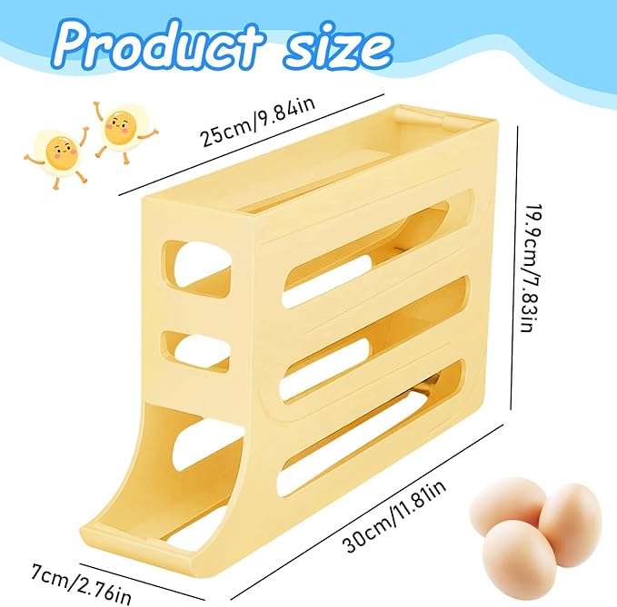 Egg Holder for Fridge, 4 Tiers Dispenser, 30 Egg Container Refrigerator, Large Capacity Organizer Automatic Fridge Rolling Egg Container for Pantry Countertop (Beige)