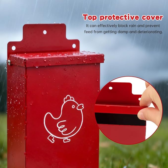 2Pack Chicken Grit Feeder, Metal Oyster Shell Feeder with Lid, Hanging Chicken Poultry Feeders Trough, Automatic Feeder, Coop Accessories Supplies