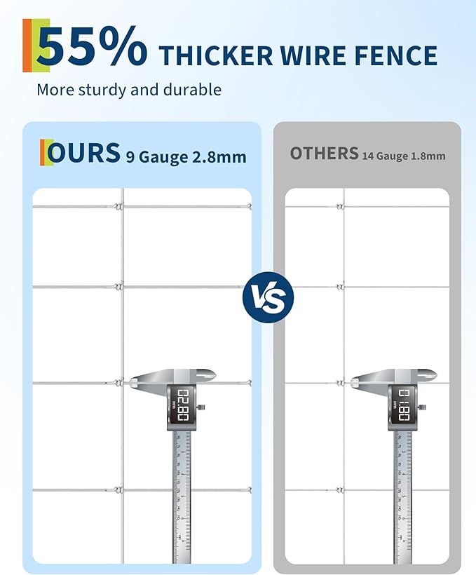 9GA Cattle Farm Fence, 4 ft x 164 ft Galvanized Goat Deer Fence, Heavy Zinc Coating Hog Wire Fencing for Farm Livestock Animals Protection (4 ft x 164 ft)