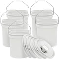 5-Gallon White Bucket Pail with Spout Lid, Metal Handles with Plastic Grip for Easy Carrying, Easy Stack and Store, Heavy-Duty Extra Durable, Food Grade, BPA Free - 5 Pack