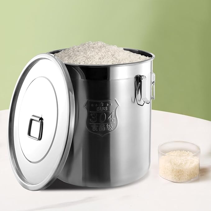 48L/12.68gal Stainless Steel Airtight Canister,Stainless Steel Storage Bucket with Airtight Lid &Locking Clamp,Durable Food Storage Canisters,Canisters Container for Flour,Grain, Oil,Rice,Sugar (48L)