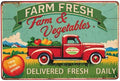 Vintage Farm Fresh Fruits & Vegetables Metal Tin Sign - Rustic Wall Art Decor for Kitchen, Bar, for Man Cave, Garage, Yard - 12x8 Inch Retro Farmhouse Tin Signage, Country Style | Durable Artwork