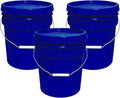 5-Gallon Bucket with Airtight Lid – Made in USA, Food Grade BPA Free Plastic, Heavy Duty Multi-Use, Metal Handle with Grip, Stackable Storage – Fina Blue, 3 Pack