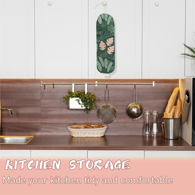 Seaweed Plastic Bag Holder, Wall Mount Grocery Bag Holder, Plastic Storage Bag, Botanical Rustic Kitchen Storage Organizer Grocery Bags with Drawstring, Gifts for Women Mom Grandma
