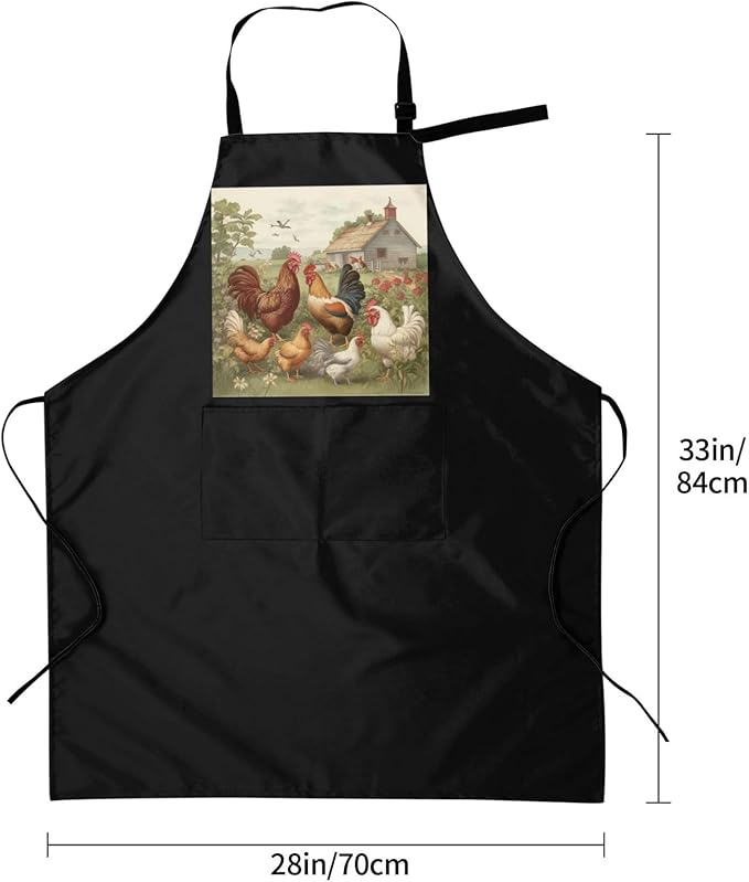 Chickens and Farm Aprons for Women with 2 Pockets, Kitchen Cooking Apron for Men, Water and Oil Resistant, Adjustable Bib Apron Extra Long Work Aprons for Dishwashing, Dog Grooming