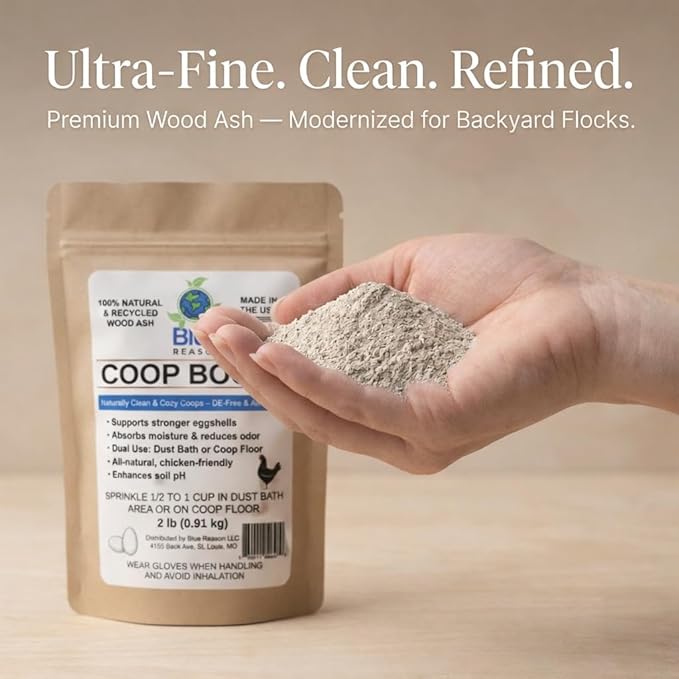 Coop Boost Ultra-Soft Wood Ash for Chickens | Natural Chicken Dust Bath & Coop Additive | Moisture Absorber, Odor Control, Bedding Booster | Safe DE Alternative | 2 lb Bag