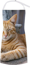Waterproof Apron Adjustable Bib Aprons with Pockets Orange Cat Sleeping Apron Kitchen Aprons for Women Men