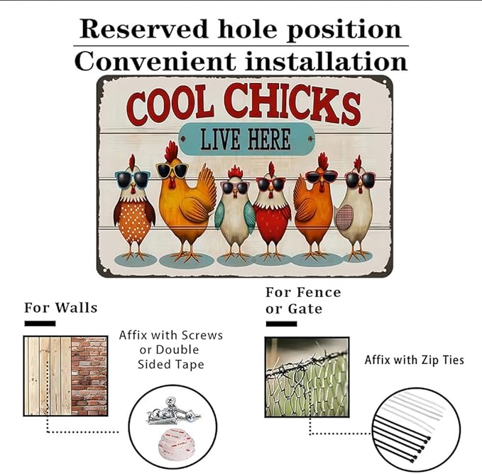 Funnysign Chicken Decor Cool Chicks Live Here Vintage Tin Sign for Chicken Coop Farm Kitchen Garden Yard Decor 8x12 INCH(3832)