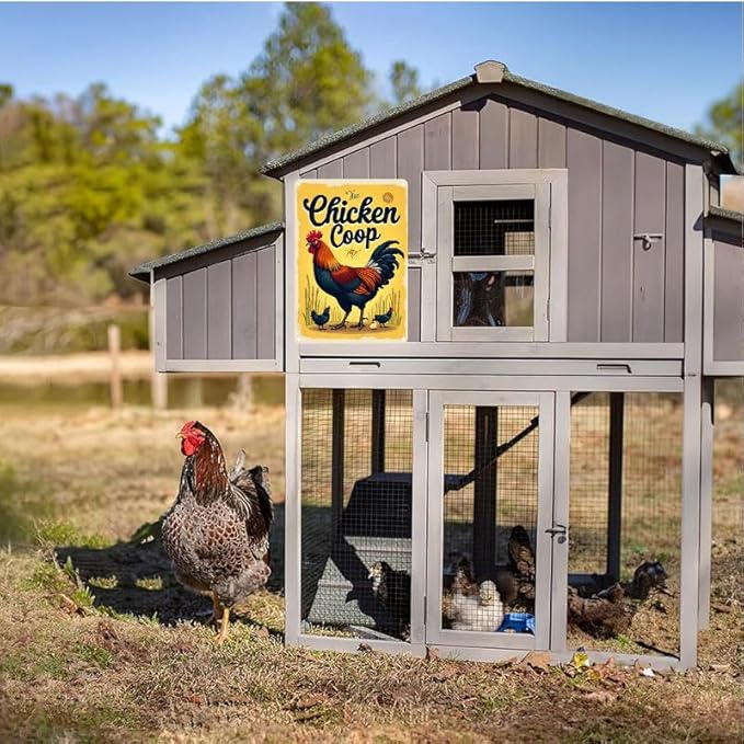 Chicken Coop Outdoor Decorative Sign with Fluffy Butt Hut Design 6x8 Inch for Backyard Farmhouse Poultry Decor